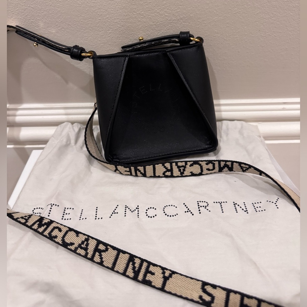 Stella McCartney Mini Perforated Logo Crossbody Bag Black